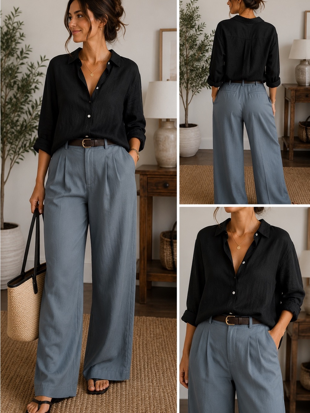 Classic Pleated Women’s Trousers in Slate Blue